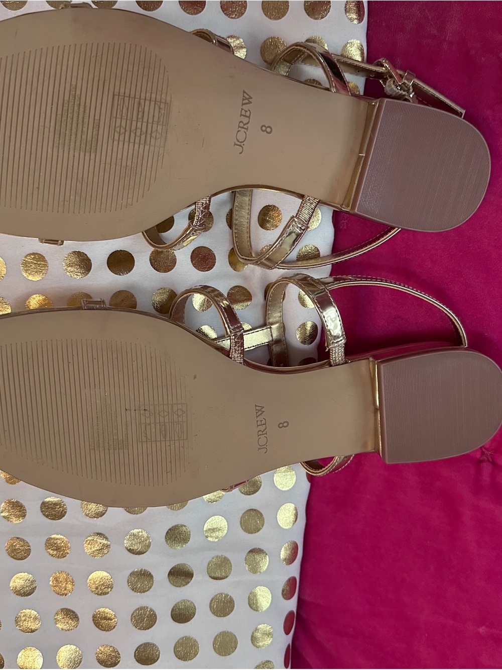J. Crew Shiny Gold Multi-Strap Flat Sandals sz 8 - Picture 3 of 5